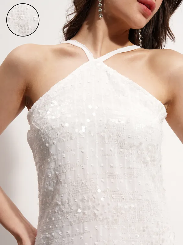 Tokyo Talkies Women Cream Solid A-Line Dress