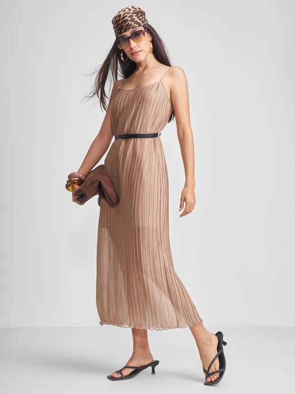 Tokyo Talkies Women Khaki Solid Maxi Dress