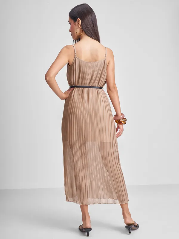 Tokyo Talkies Women Khaki Solid Maxi Dress