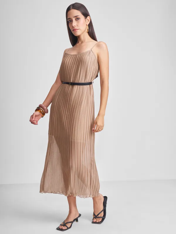 Tokyo Talkies Women Khaki Solid Maxi Dress