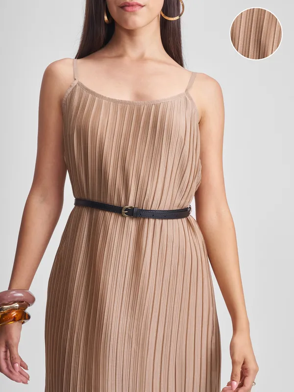 Tokyo Talkies Women Khaki Solid Maxi Dress