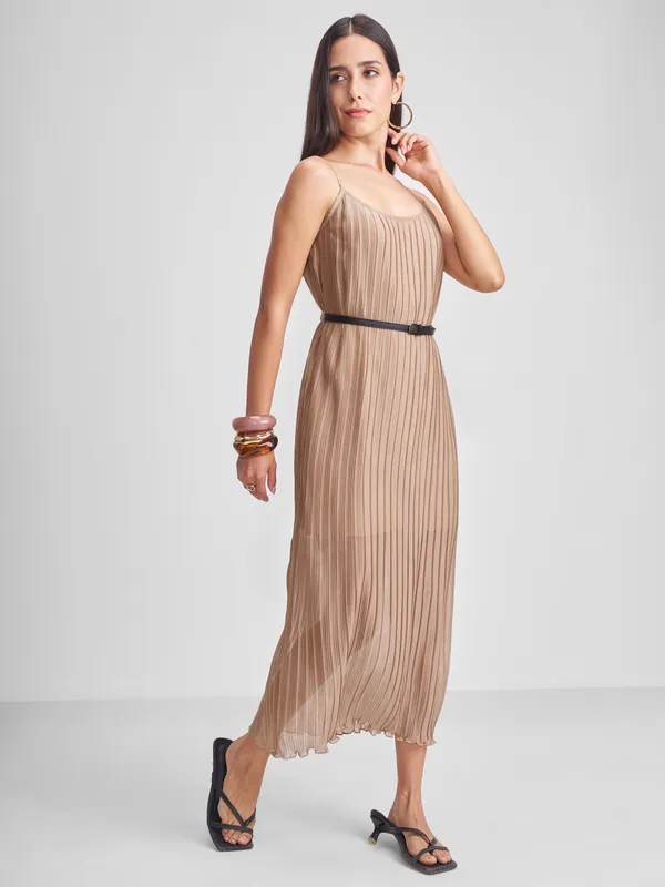 Tokyo Talkies Women Khaki Solid Maxi Dress