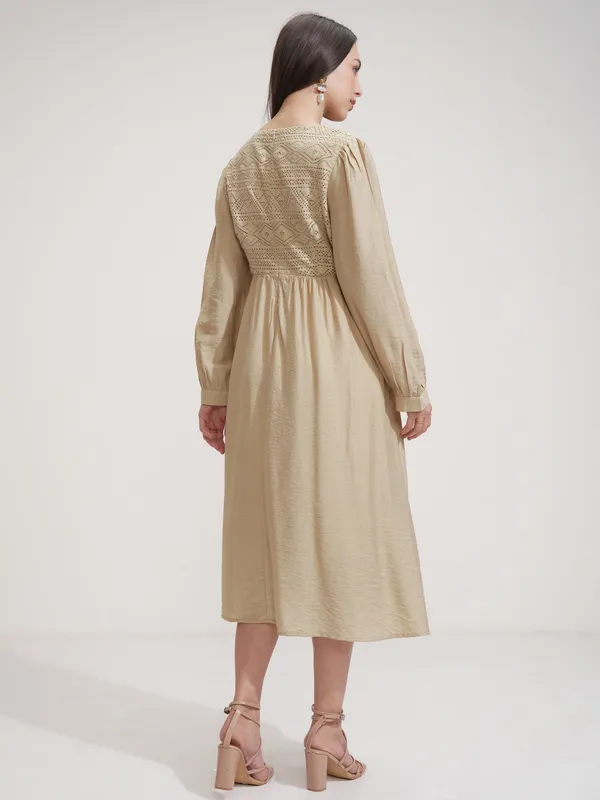 ESPYR By Tokyo Talkies Women Beige Self Design Fit and Flare Dress