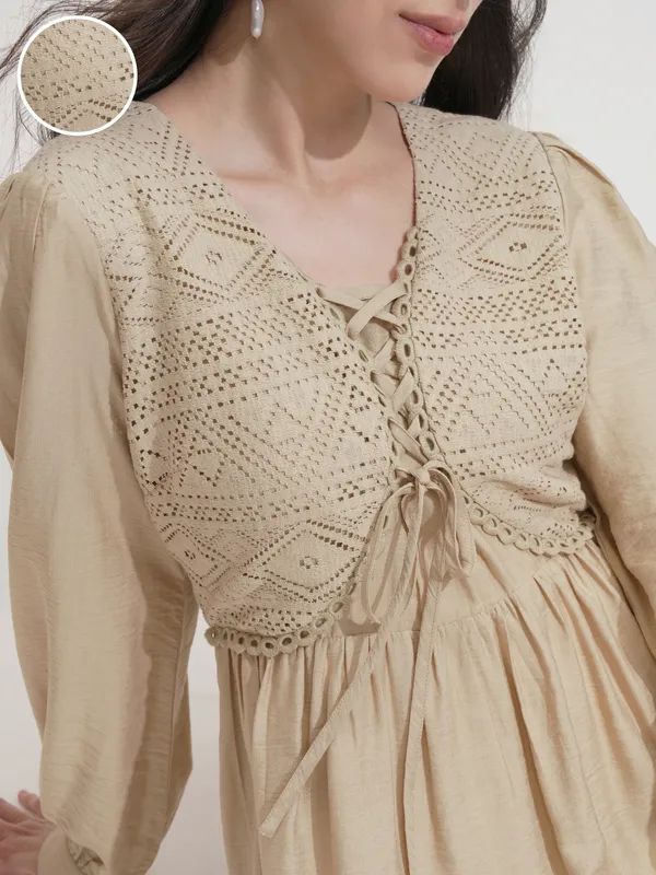 ESPYR By Tokyo Talkies Women Beige Self Design Fit and Flare Dress