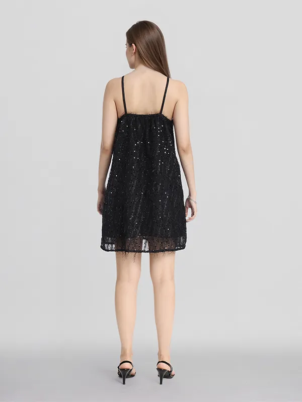 ESPYR By Tokyo Talkies Women Black Embellished Fit and Flare Dress