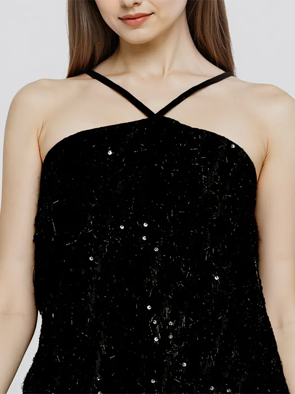 ESPYR By Tokyo Talkies Women Black Embellished Fit and Flare Dress