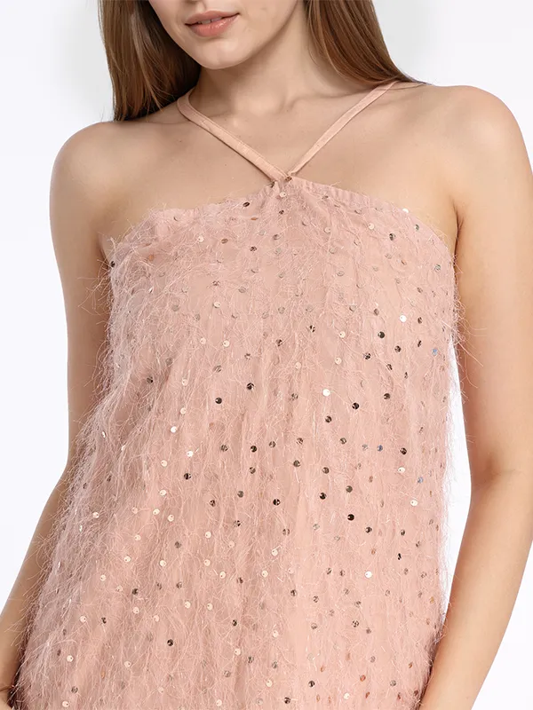 ESPYR By Tokyo Talkies Women Peach Embellished Fit and Flare Dress