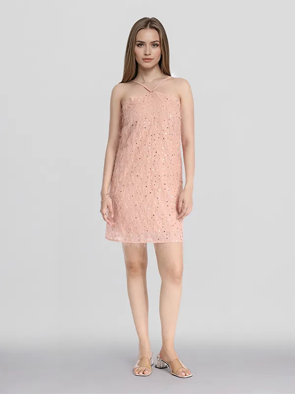 ESPYR By Tokyo Talkies Women Peach Embellished Fit and Flare Dress