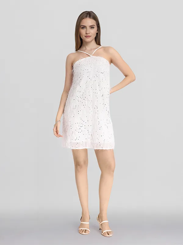 ESPYR By Tokyo Talkies Women White Embellished Fit and Flare Dress