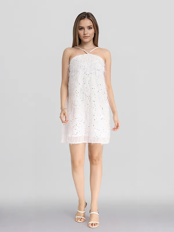 ESPYR By Tokyo Talkies Women White Embellished Fit and Flare Dress