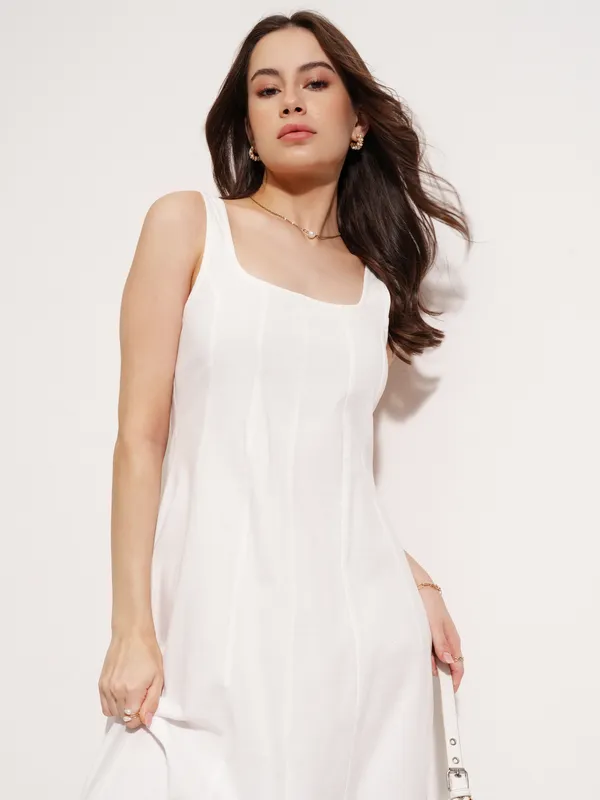Tokyo Talkies Women White Solid Maxi Dress