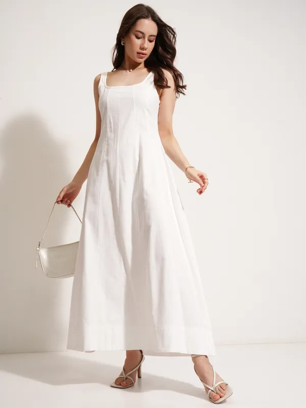 Tokyo Talkies Women White Solid Maxi Dress