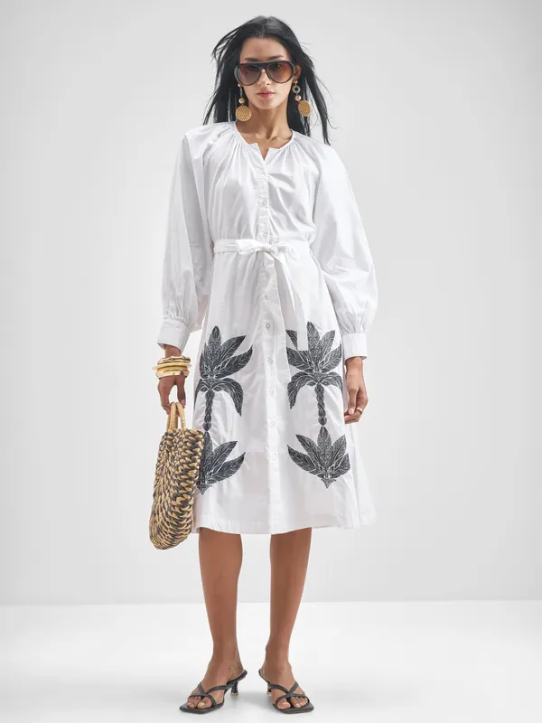 Tokyo Talkies Women White Printed A-Line Dress