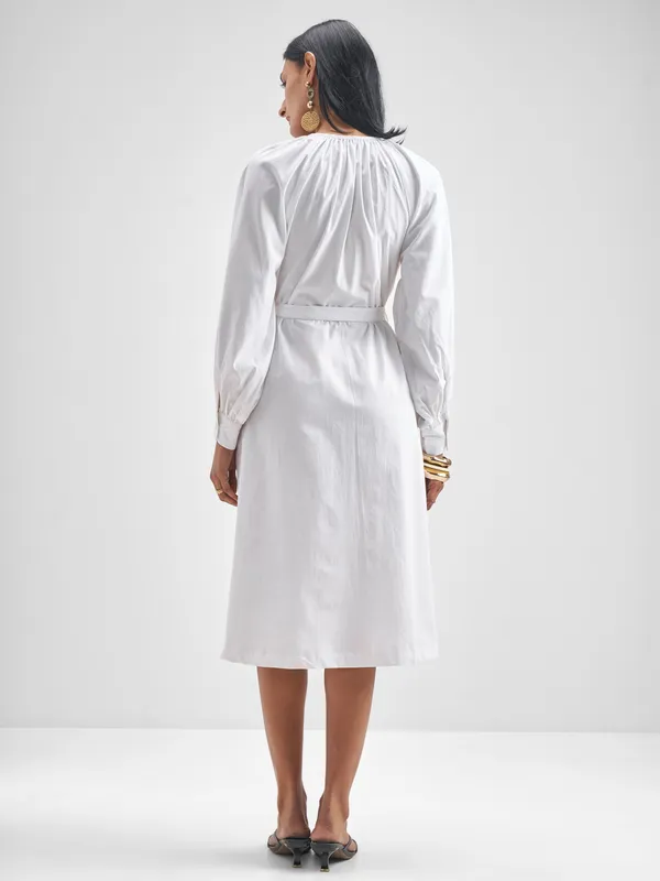 Tokyo Talkies Women White Printed A-Line Dress