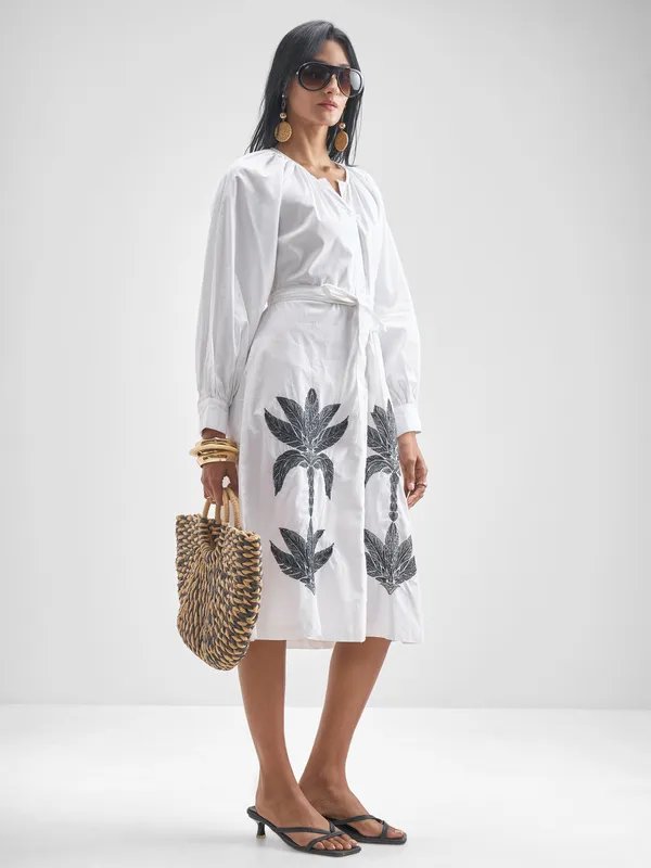 Tokyo Talkies Women White Printed A-Line Dress