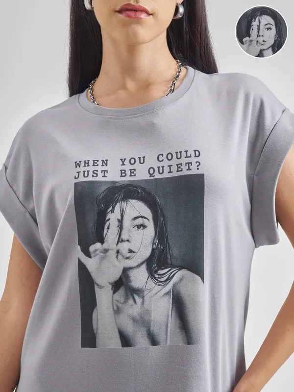 ESPYR By Tokyo Talkies Women Grey Printed T-shirt Dress