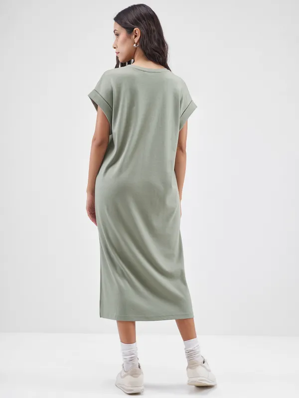 Tokyo Talkies Women Olive Printed T-shirt Dress