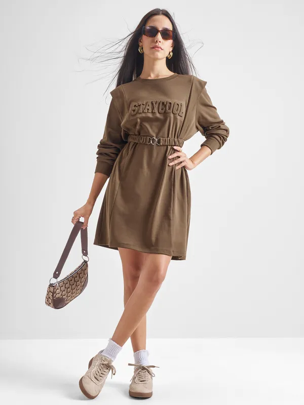 Tokyo Talkies Women Brown Solid Fit and Flare Dress
