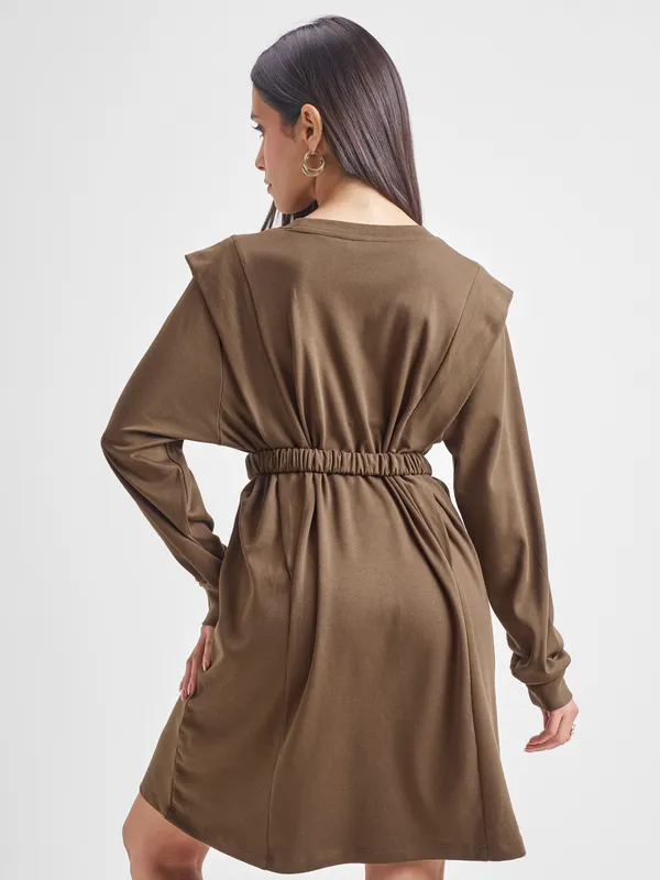 Tokyo Talkies Women Brown Solid Fit and Flare Dress