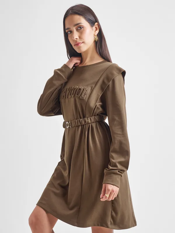 Tokyo Talkies Women Brown Solid Fit and Flare Dress