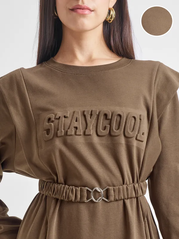 Tokyo Talkies Women Brown Solid Fit and Flare Dress