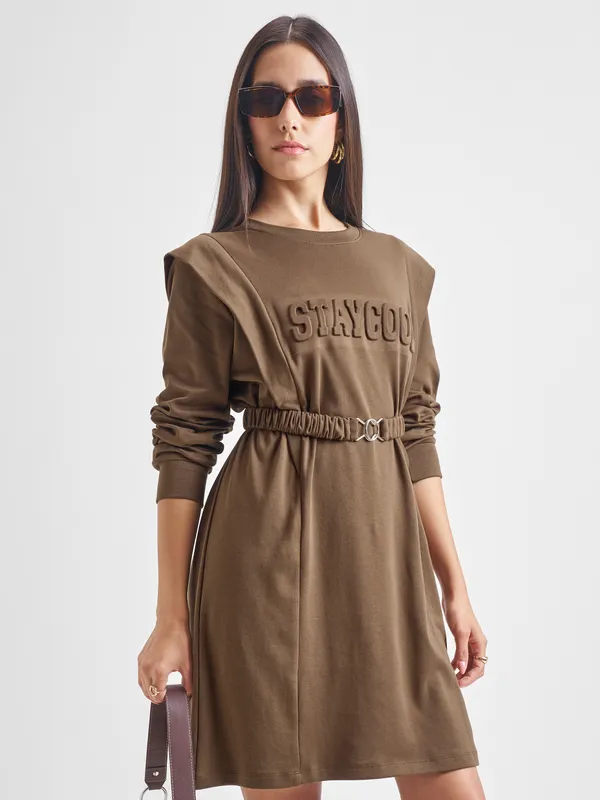 Tokyo Talkies Women Brown Solid Fit and Flare Dress