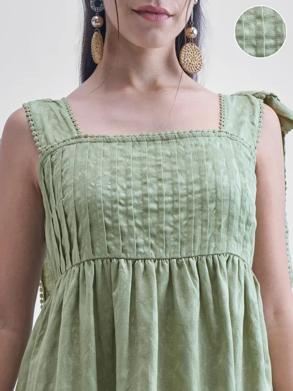 Tokyo Talkies Women Green Solid Fit and Flare Dress