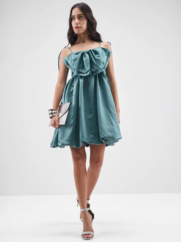 Tokyo Talkies Women Blue Solid Balloon Dress