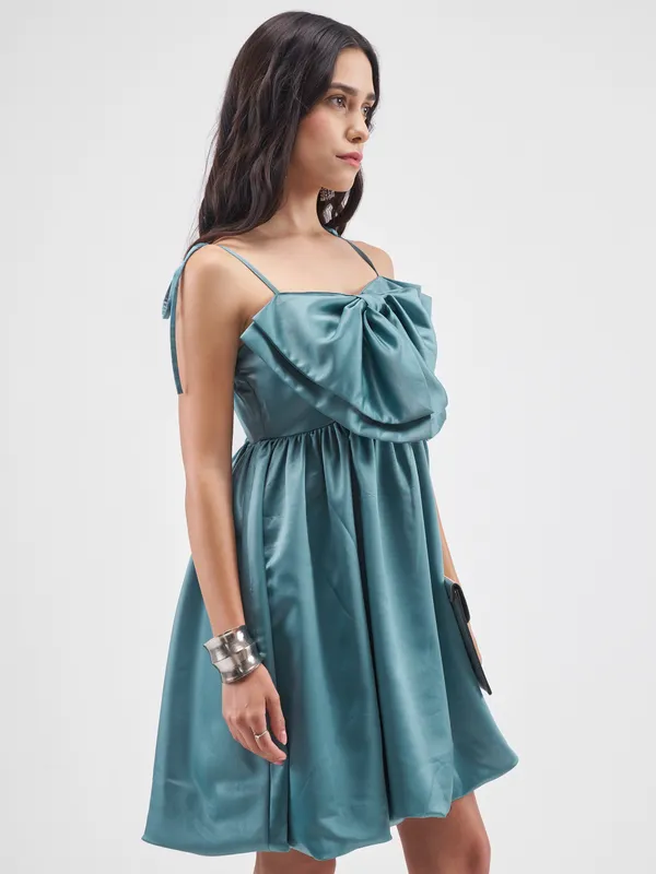 Tokyo Talkies Women Blue Solid Balloon Dress