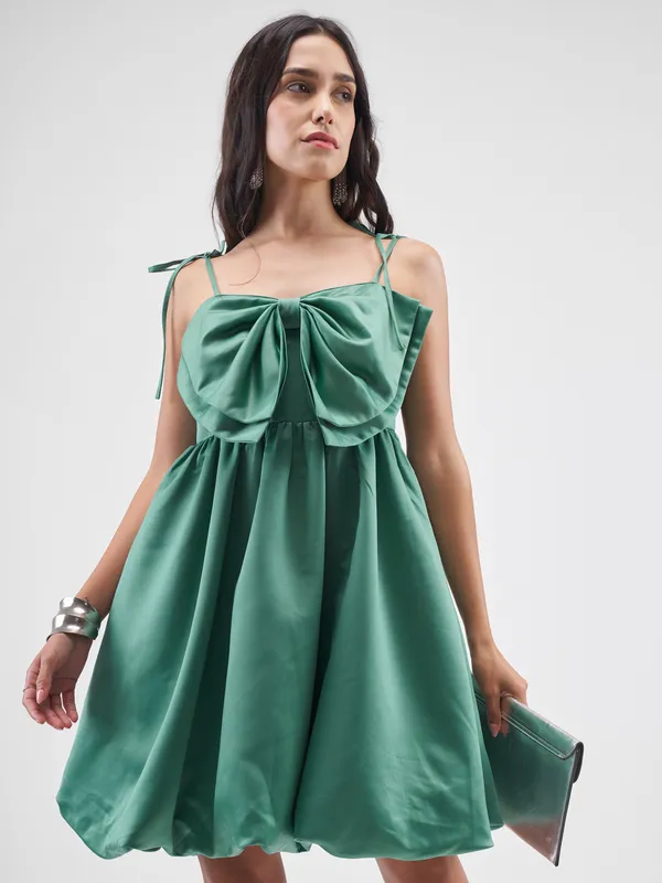 Tokyo Talkies Women Green Solid Balloon Dress