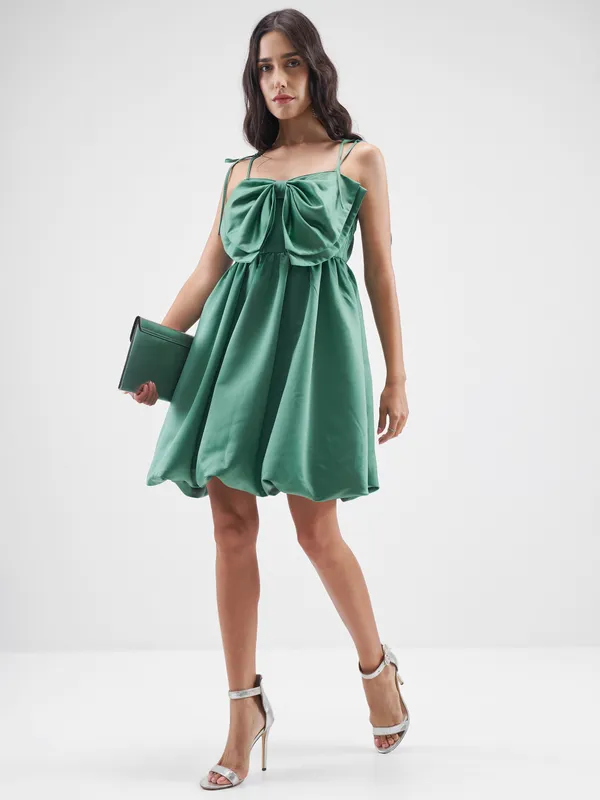 Tokyo Talkies Women Green Solid Balloon Dress