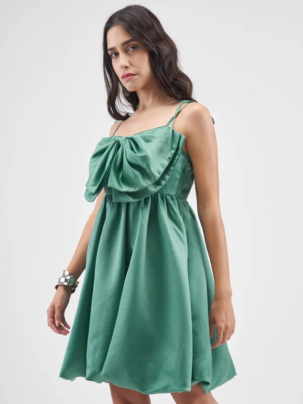 Tokyo Talkies Women Green Solid Balloon Dress