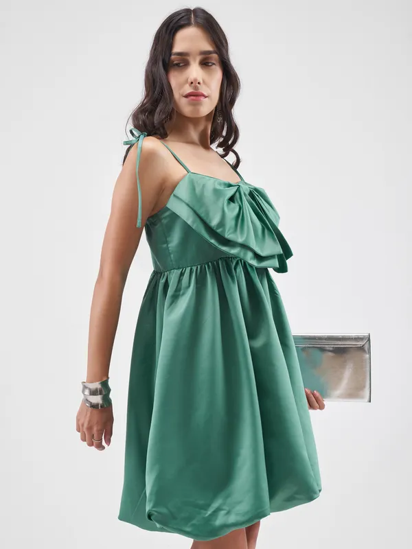 Tokyo Talkies Women Green Solid Balloon Dress
