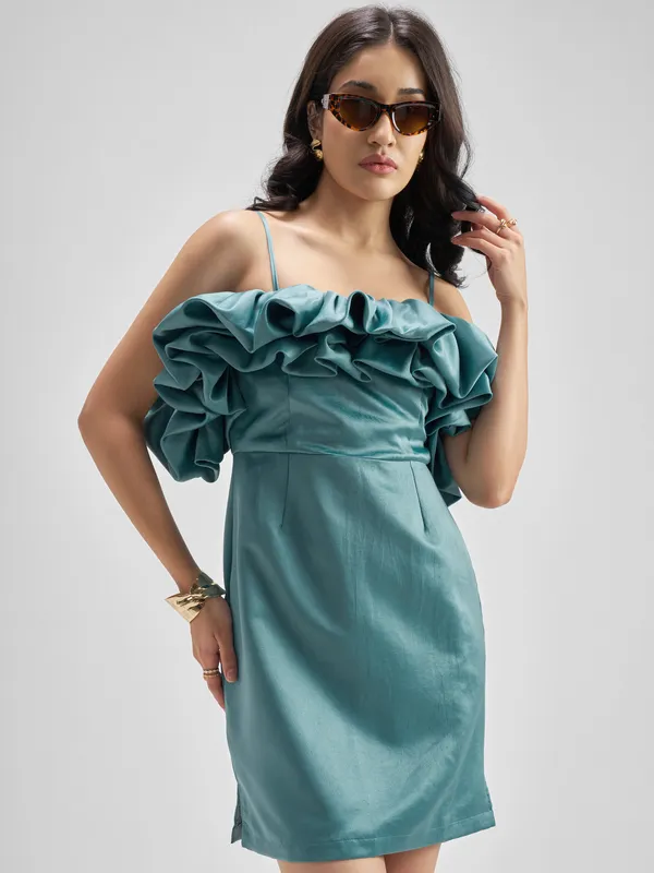 ESPYR By Tokyo Talkies Women Teal Solid Sheath Dress