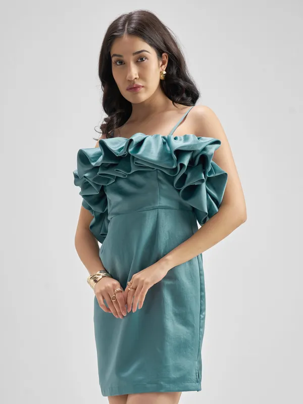 ESPYR By Tokyo Talkies Women Teal Solid Sheath Dress