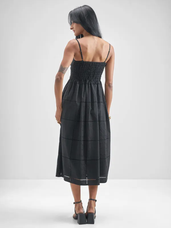 ESPYR By Tokyo Talkies Women Black Embroidered Fit and Flare Dress