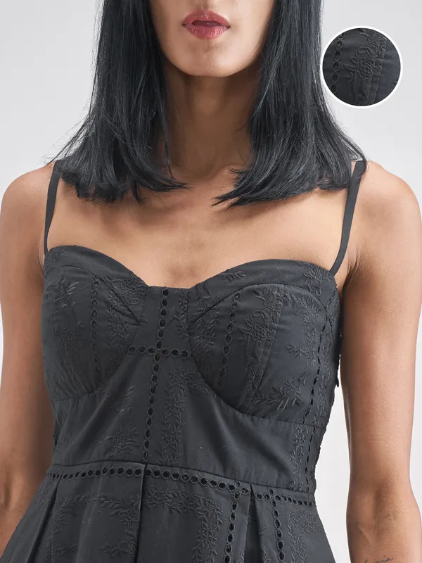 ESPYR By Tokyo Talkies Women Black Embroidered Fit and Flare Dress