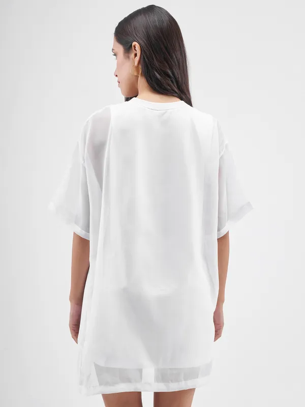 Street By Tokyo Talkies Women White Solid T-Shirt Dress