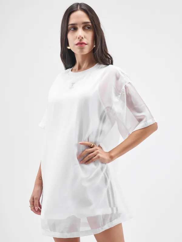 Street By Tokyo Talkies Women White Solid T-Shirt Dress
