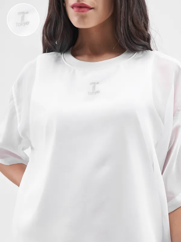 Street By Tokyo Talkies Women White Solid T-Shirt Dress