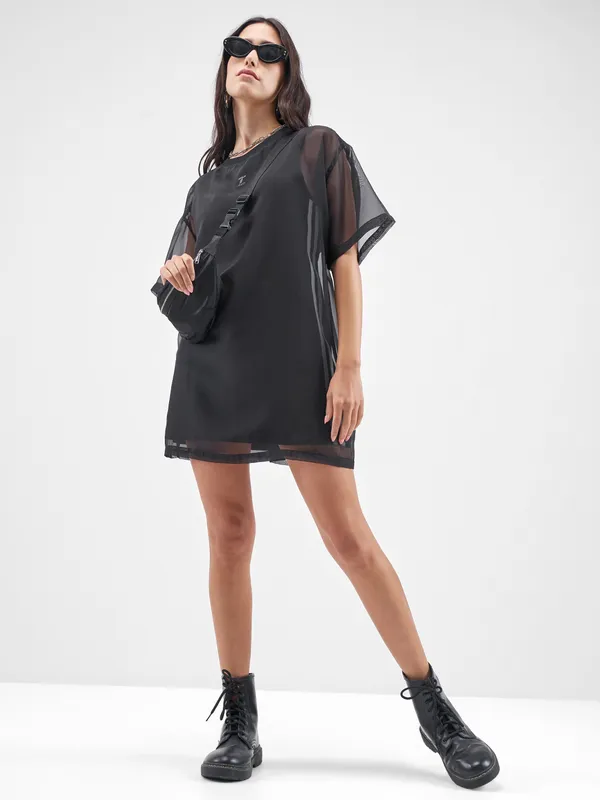Street By Tokyo Talkies Women Black Solid T-shirt Dress