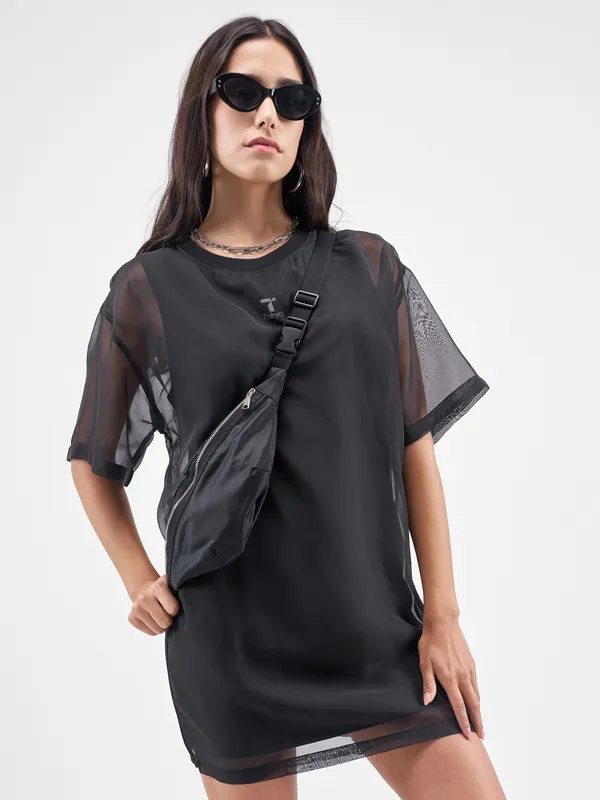 Street By Tokyo Talkies Women Black Solid T-shirt Dress