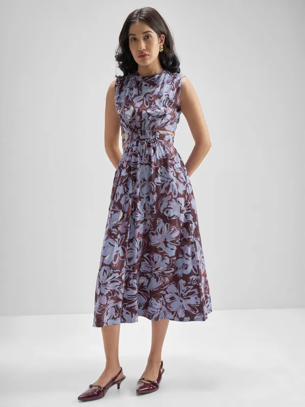 Tokyo Talkies Women Brown Printed Fit and Flare Dress