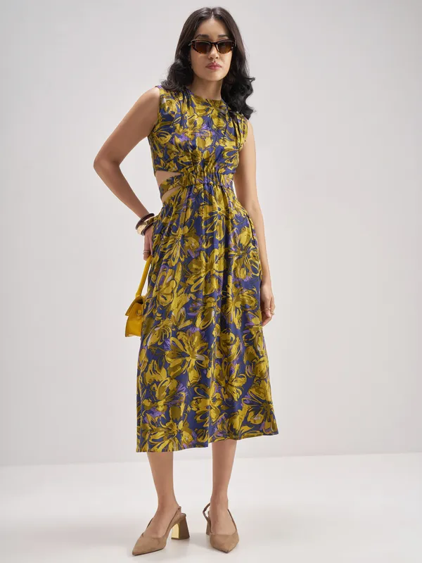 Tokyo Talkies Women Navy Blue Printed Fit and Flare Dress