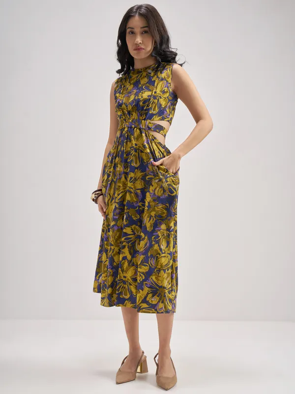 Tokyo Talkies Women Navy Blue Printed Fit and Flare Dress