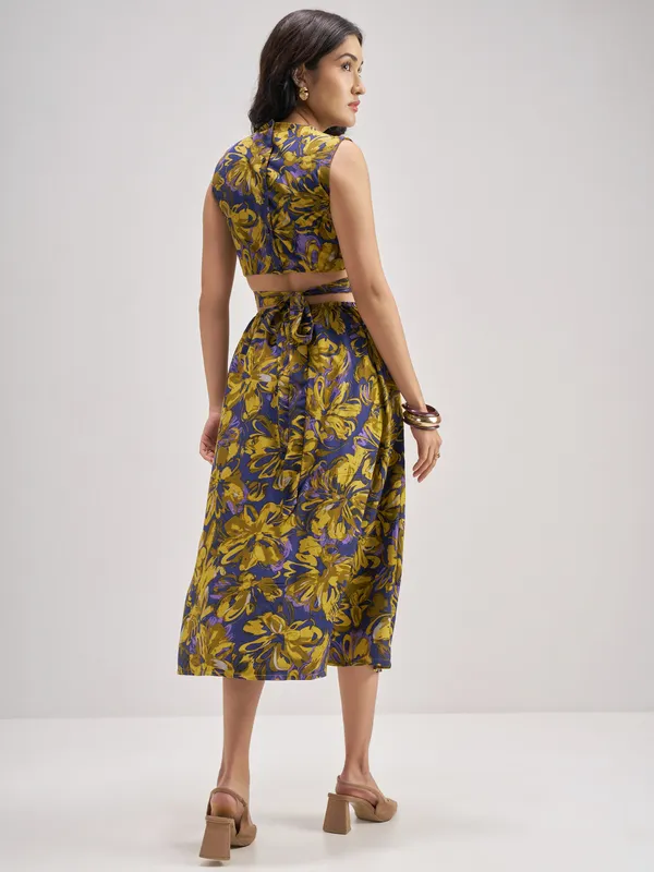 Tokyo Talkies Women Navy Blue Printed Fit and Flare Dress