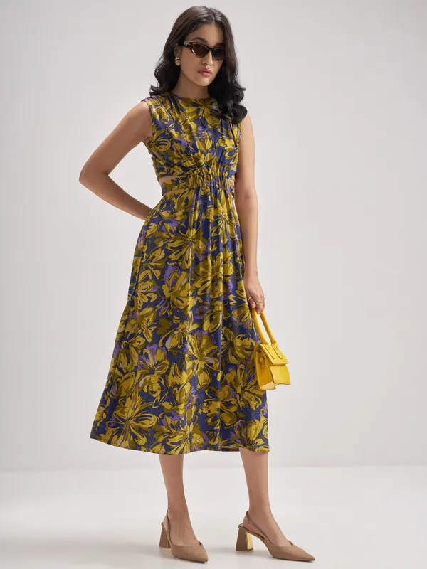 Tokyo Talkies Women Navy Blue Printed Fit and Flare Dress