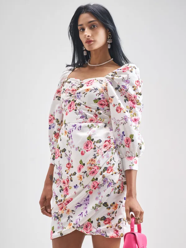 Tokyo Talkies Women White Printed Bodycon Dress