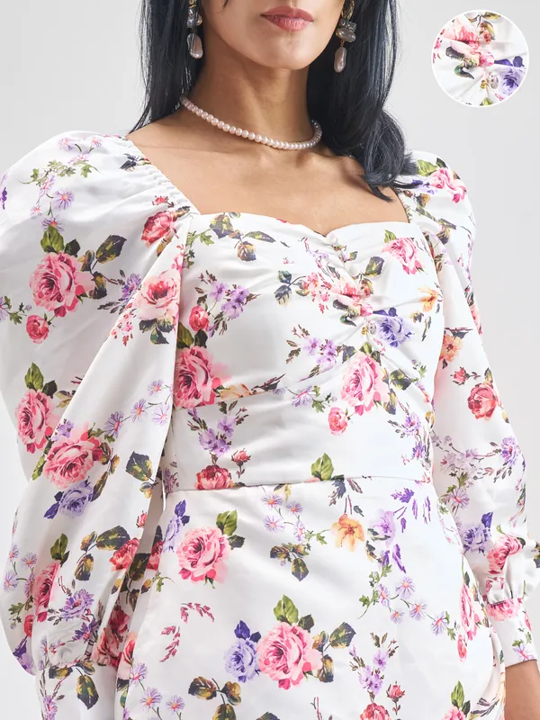 Tokyo Talkies Women White Printed Bodycon Dress