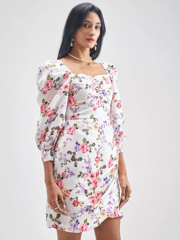 Tokyo Talkies Women White Printed Bodycon Dress